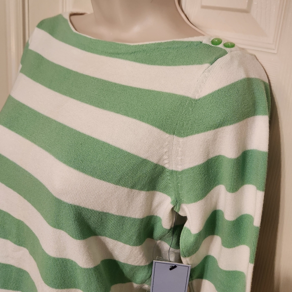 💕NWT IZOD Green and White Striped Sweater Size Small - Picture 6 of 9